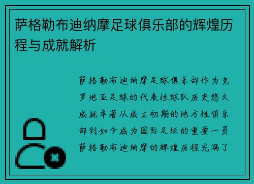 萨格勒布迪纳摩足球俱乐部的辉煌历程与成就解析